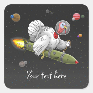 Sticker Carré Dinde de Noël Fusée dans l'espace