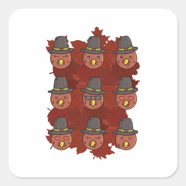 Sticker Carré Dinde de Thanksgiving Emoji Visage  (Devant)