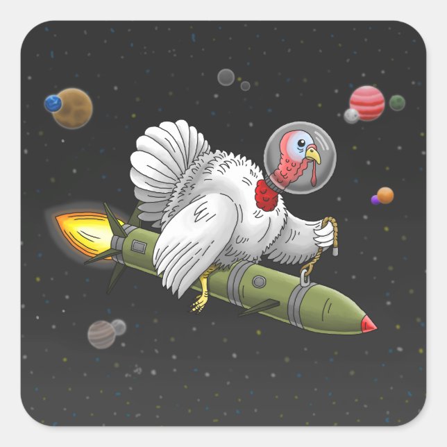 Sticker Carré Dindon de fusée de Thanksgiving (Devant)