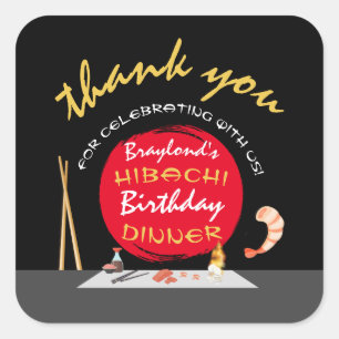 Sticker Carré Dîner d'anniversaire Hibachi Merci de fête Hibachi