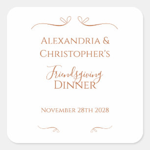Sticker Carré Dîner de Friendsgiving Chic Minimaliste