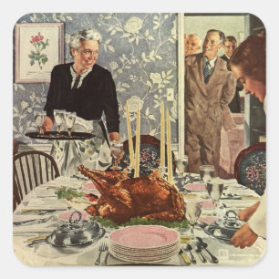 Sticker Carré Dîner de Thanksgiving vintage avec la famille