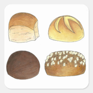 Sticker Carré Dîner Pain Rolls Buns Boulangerie Baker Chef Foody