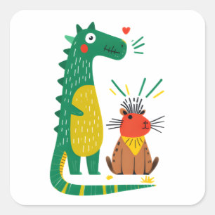 Sticker Carré Dino & capy
