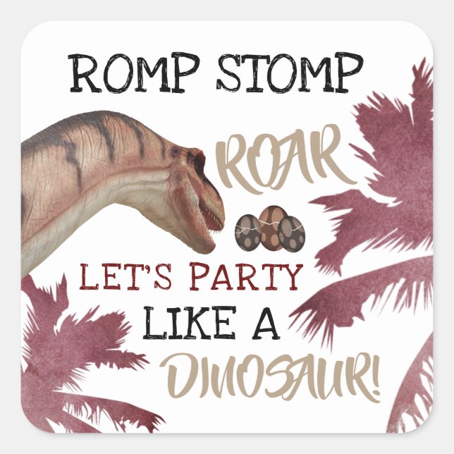 Sticker Carré Dino Eggs, Dinosaure pour enfants fête d'anniversa (Devant)