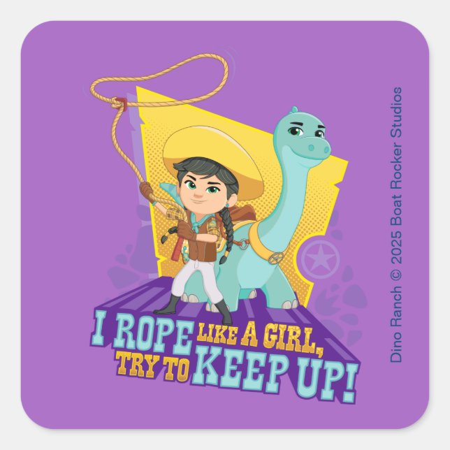 Sticker Carré Dino Ranch | Min et Clover (Devant)