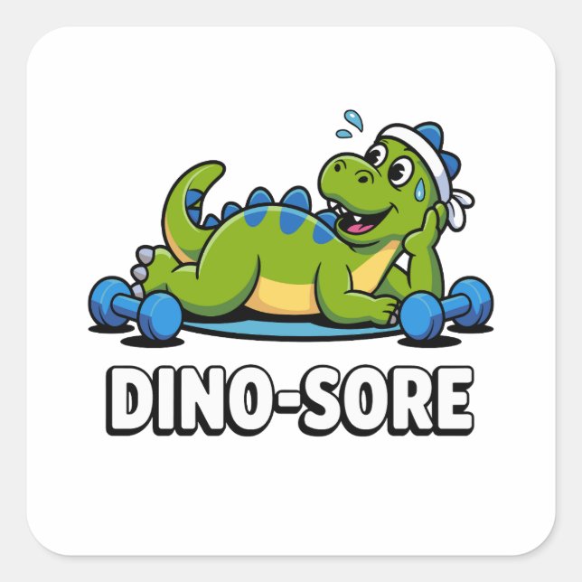 Sticker Carré Dino Sore Gym Lifting Weights Fitness entraînement (Devant)
