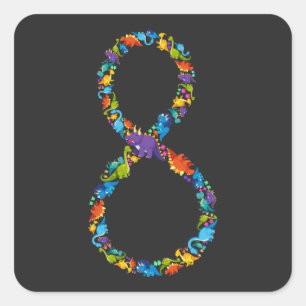 Sticker Carré Dinosaur 8e anniversaire pour 8 ans