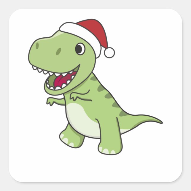 Sticker Carré Dinosaur Christmas Snow Winter T-Rex Dino (Devant)