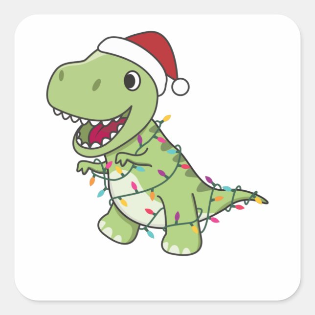 Sticker Carré Dinosaur Christmas Snow Winter T-Rex Dino (Devant)