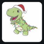 Sticker Carré Dinosaur Christmas Snow Winter T-Rex Dino<br><div class="desc">The T-Rex for Christmas with fairy lights. Funny animals with gifts and snow for the holidays. Also funny for Christmas in July. Dinos are cute animals and perfect for Christmas.</div>