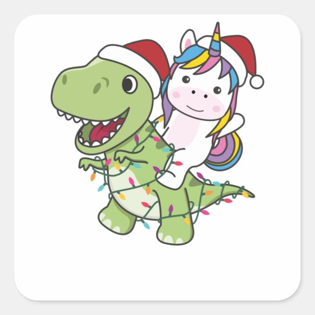 Sticker Carré Dinosaur Christmas Unicorn Winter T-Rex Dino (Devant)