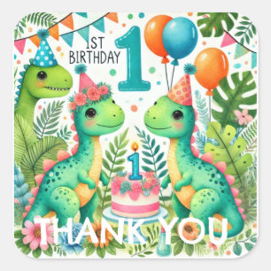 Sticker Carré Dinosaur Dino 1ère fête d'anniversaire