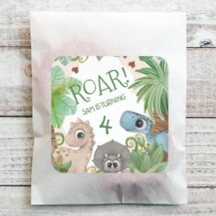 Sticker Carré Dinosaur Enfants 4e anniversaire