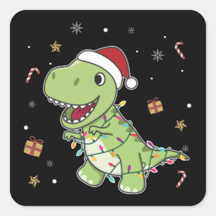 Sticker Carré Dinosaur Noël Neige hiver T-Rex Dino Carré S