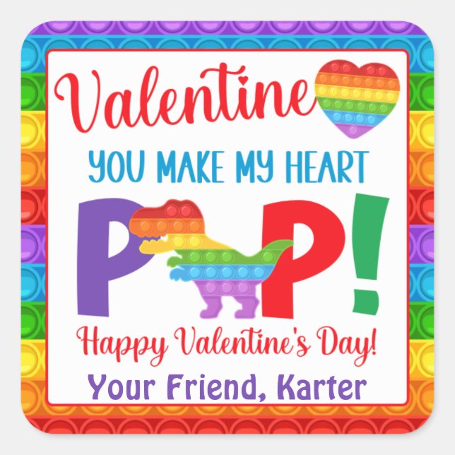 Sticker Carré Dinosaur Pop It Kids' Valentine's Day (Devant)