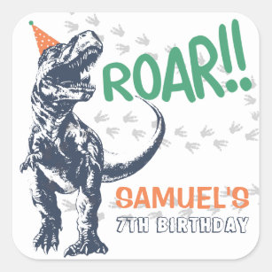 Sticker Carré Dinosaur T-Rex dans le Casquette du parti fête d'a