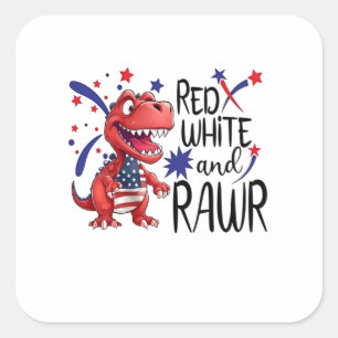 Sticker Carré Dinosaure blanc rouge occidental