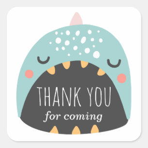 Sticker Carré Dinosaure bleu. Merci d'être venu