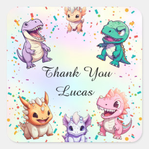 Sticker Carré Dinosaure coloré mignon écolier Merci fête