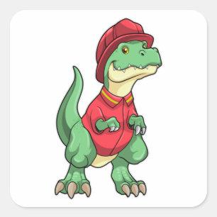 Sticker Carré Dinosaure comme pompier avec casque d'incendie