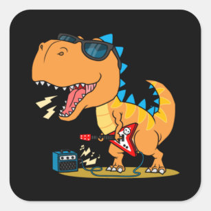 Sticker Carré dinosaure cool jouant de la guitare
