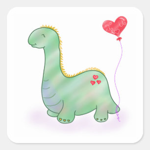 Sticker Carré Dinosaure de Saint Valentin I Love You Heart Ballo