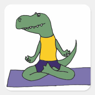 Sticker Carré Dinosaure de T-Rex faisant le yoga