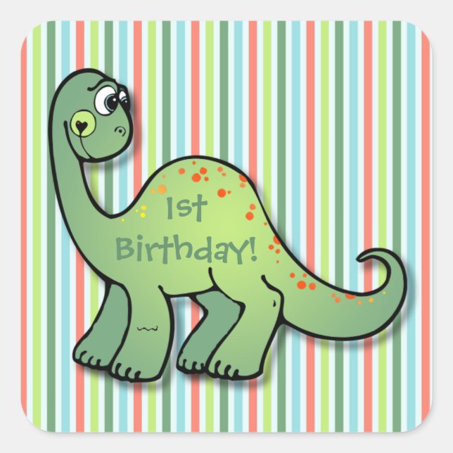 Sticker Carré Dinosaure et rayures 1er anniversaire 1.5"². Autoc (Devant)