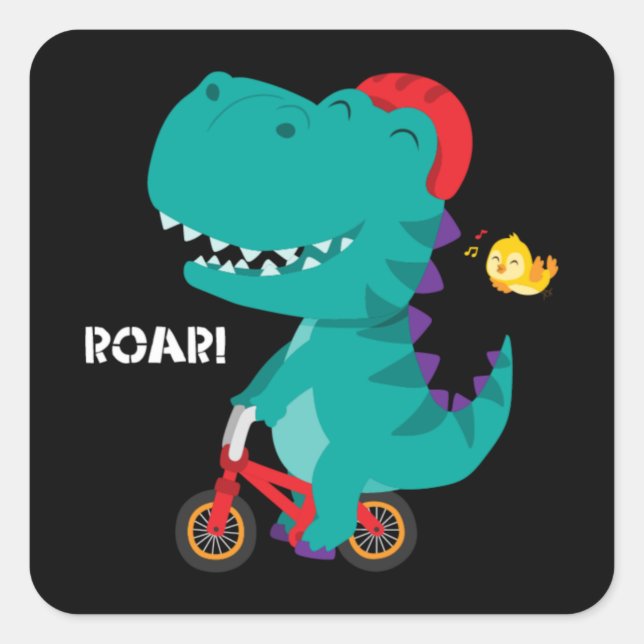 Sticker Carré Dinosaure mignon à vélo (Devant)