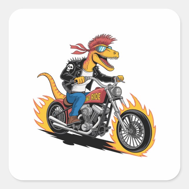 Sticker Carré Dinosaure Musculaire Punk Rock Raptor Chopper Ride (Devant)