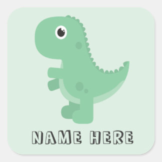 Sticker Carré Dinosaure Nom Retour à l'école Ce livre appartient