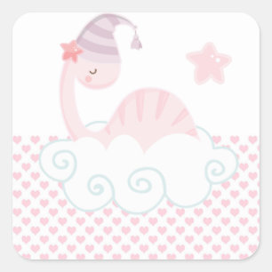 Sticker Carré Dinosaure Rose