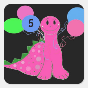 Sticker Carré Dinosaure rose Anniversaire personnalisable Age