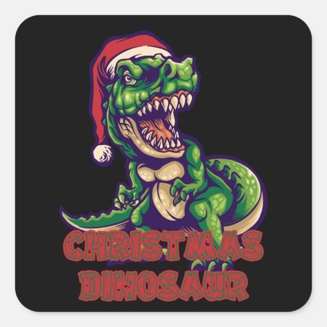 Sticker Carré Dinosaure vert de Noël | Design de dinosaure (Devant)