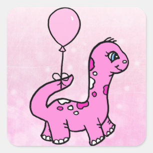 Sticker Carré Dinosaure Whimsical avec ballon