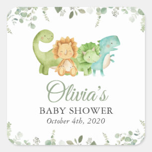 Sticker Carré Dinosaures mignons, T-Rex, Jurassique, Baby shower