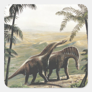 Sticker Carré Dinosaures Vintage, Amargasaurus avec Palmiers