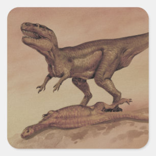 Sticker Carré Dinosaures Vintage, carnivore Giganotosaurus