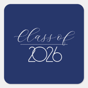 Sticker Carré Diplôme 2026 Bleu Nuit et Blanc