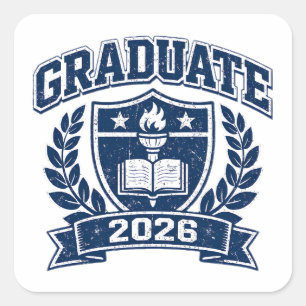 Sticker Carré Diplômé 2026 – Réussite Jalons Collège