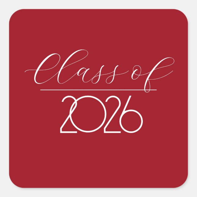Sticker Carré Diplômé 2026 Rouge et Blanc (Devant)