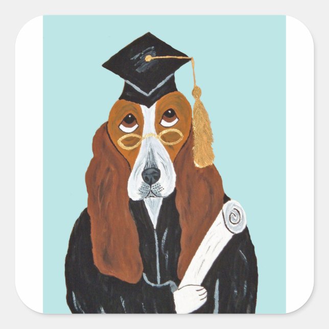 Sticker Carré Diplômé Basset Hound (Devant)