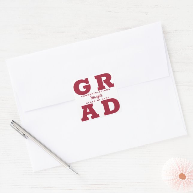 Sticker Carré Diplômé Crimson sur Blanc (Enveloppe)