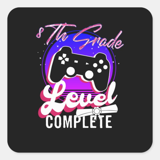 Sticker Carré Diplôme de 8e année de gamer (Devant)