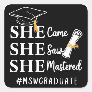 Sticker Carré Diplôme de maîtrise MSW Master en travail social