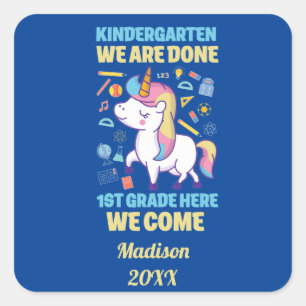 Sticker Carré Diplômé de maternelle Licorne 1re année