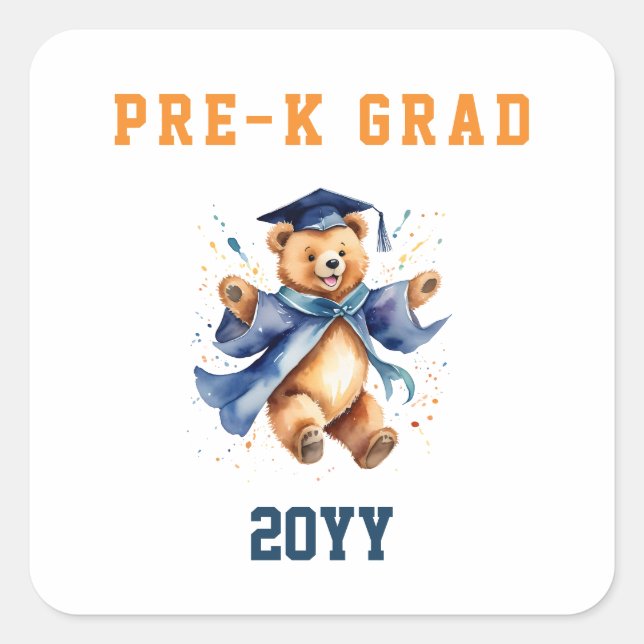 Sticker Carré Diplômé de pré-maternelle Ourson Mignon  (Devant)