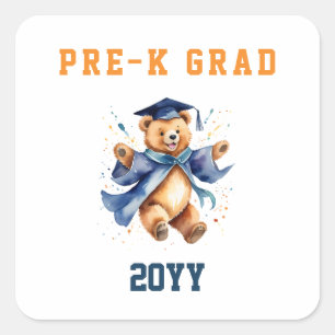 Sticker Carré Diplômé de pré-maternelle Ourson Mignon 