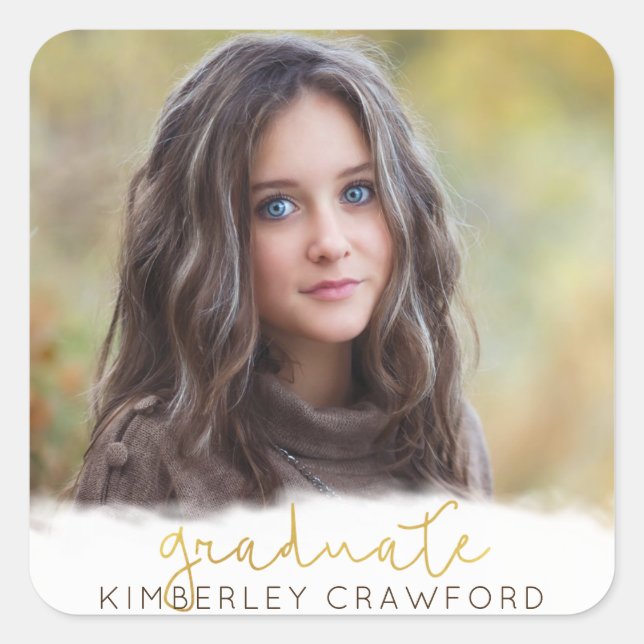 Sticker Carré Diplômé de script manuscrit or (Devant)